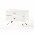 Homeroots Contemporary White & Gold Nightstand with Two Drawers 473021